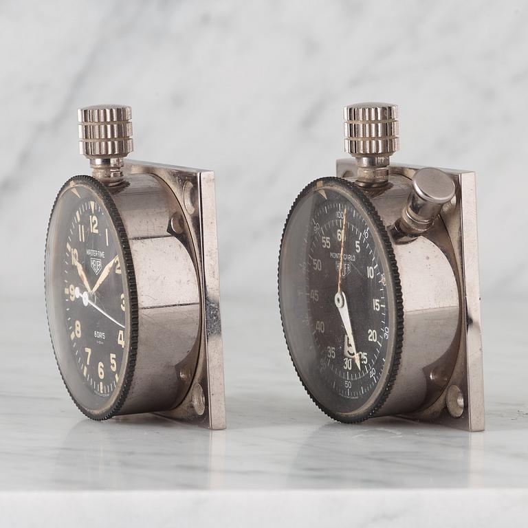 HEUER, Master-Time 8-Days samt Monte-Carlo stoppur, panelur, 57,5 x 57,5 mm,