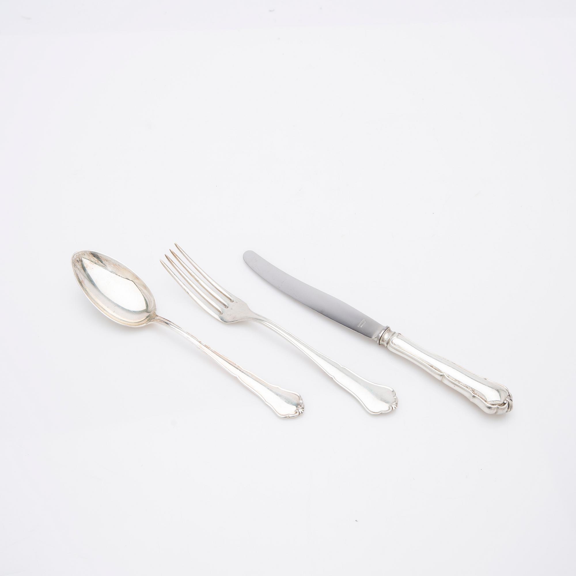 Silverbestick, 36 st, Chippendale, bl.a. Johansson J M, Göteborg, 1942-1945.