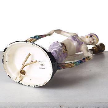 JOSEF LORENZL, an "Odaliske" creamware figure/table lamp, for Goldscheider, Wien, model 5613.