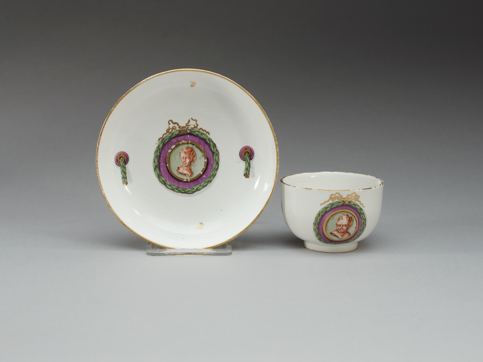 A Höchst cup and saucer, 18th Century.