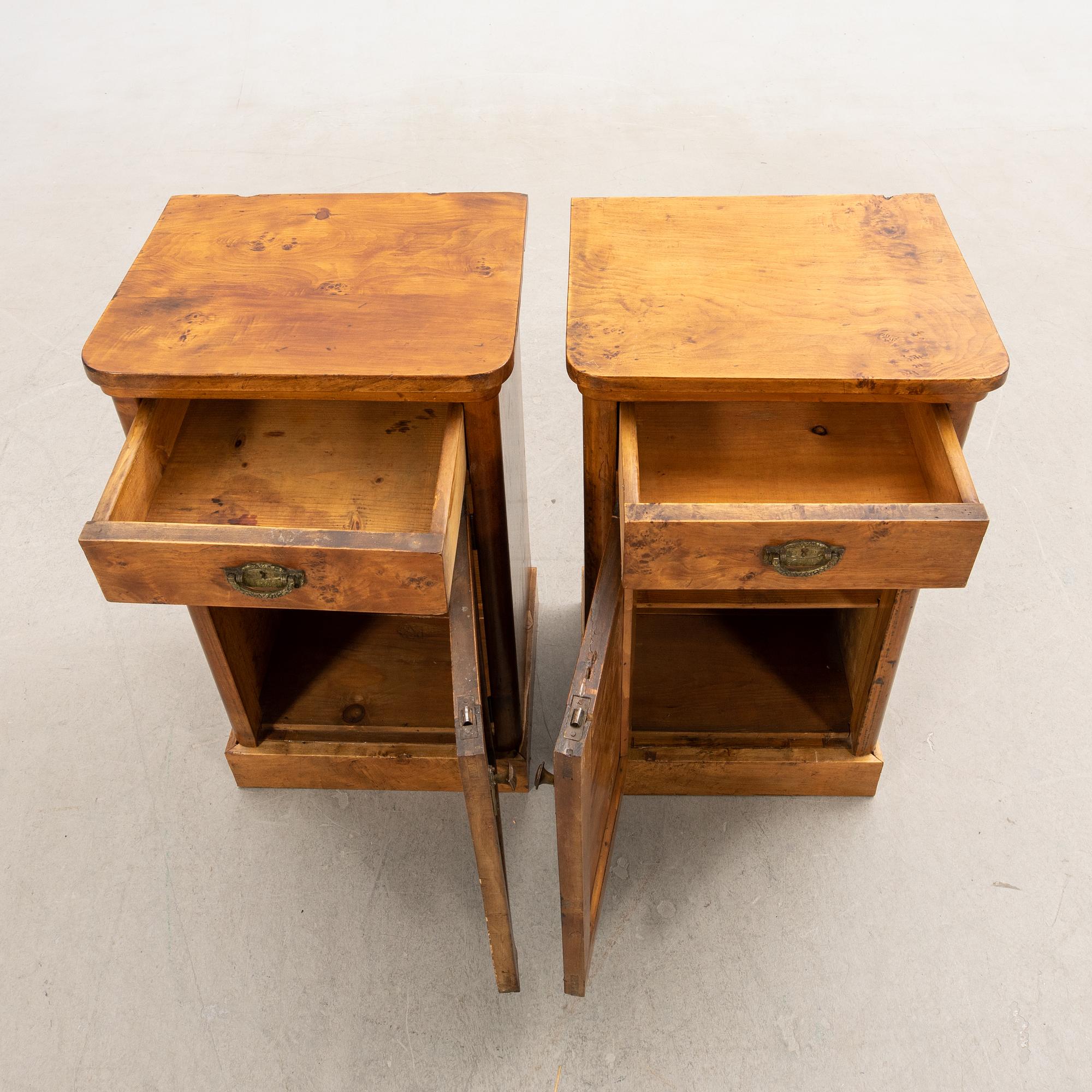 Bedside tables, a pair, first half of the 20th century.
