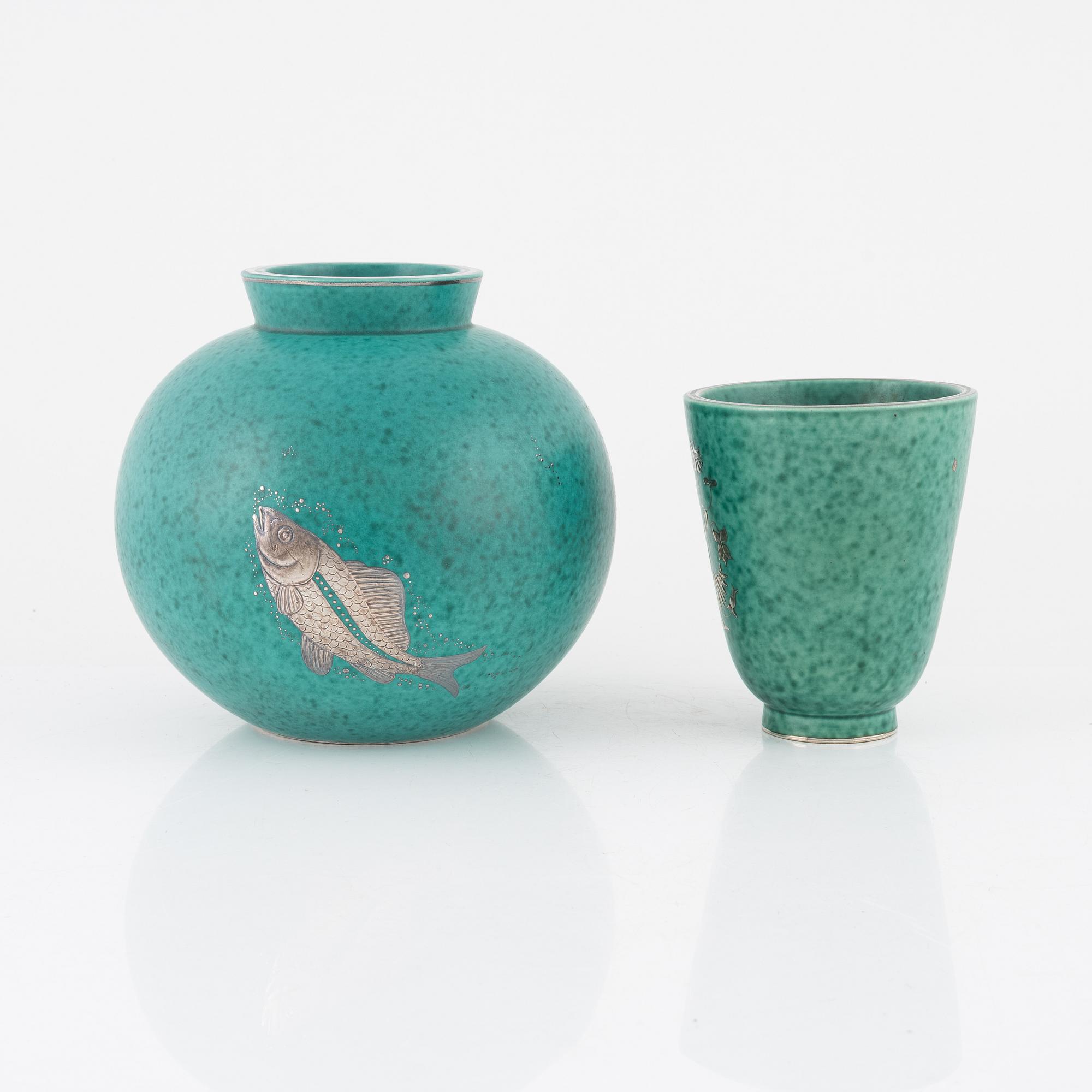 Wilhelm Kåge, two 'Argenta' vases, Gustavsberg.