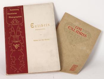 BOK, 2 st, "Exlibris- Sammlung illustriert Monographien" samt "Om Exlibris".