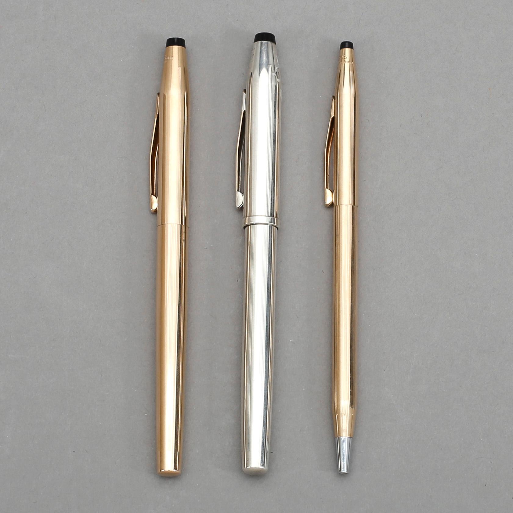 PENNOR, 3 st, silver respektive 2 guldpläterade, Cross.