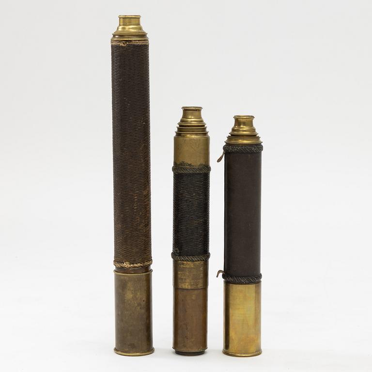 Three telescopea, 19th century.