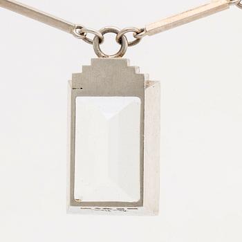 A Wiwen Nilsson sterling and rock crystal pendant and chain, stamped 'New York 39', Lund 1939.