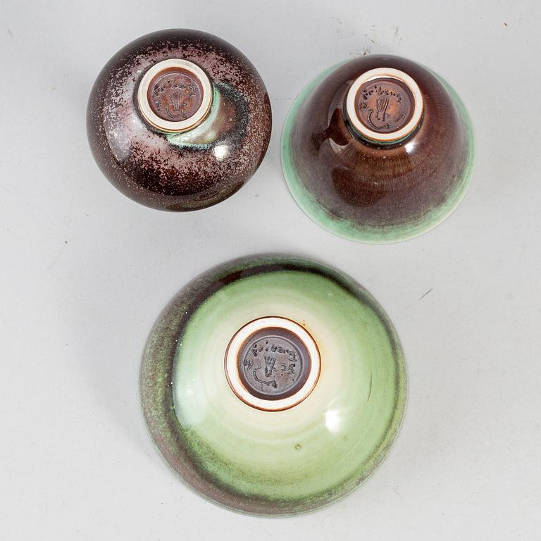 BERNDT FRIBERG, two stoneware bowls and a vase from Gustavsberg Studio, signed.
