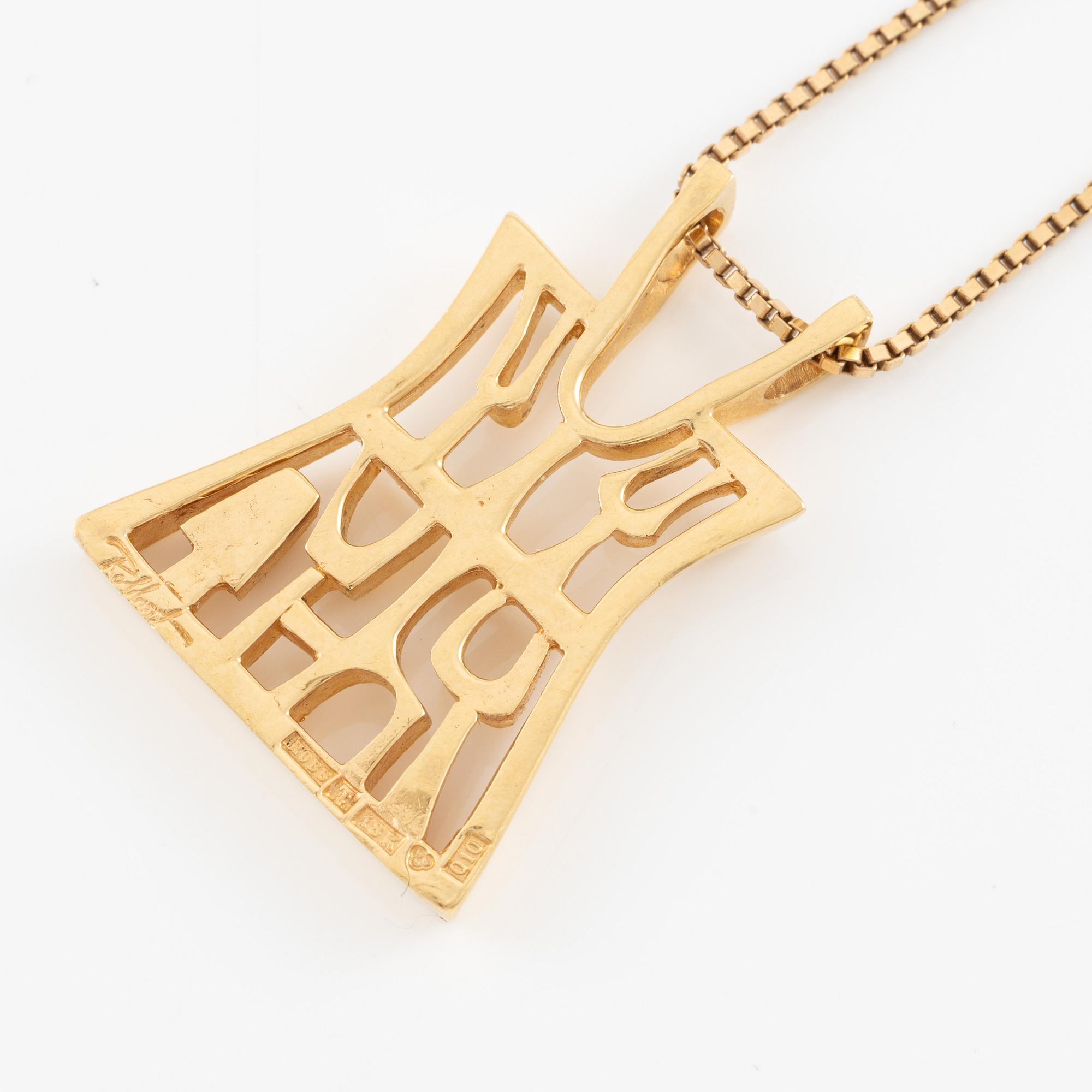 Necklace, pendant, Robbert, 18K gold. Accompanying chain 18K gold. Sweden, 1990.