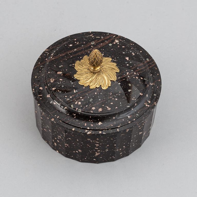 A Swedish Empire 19th century porphyry butter box.