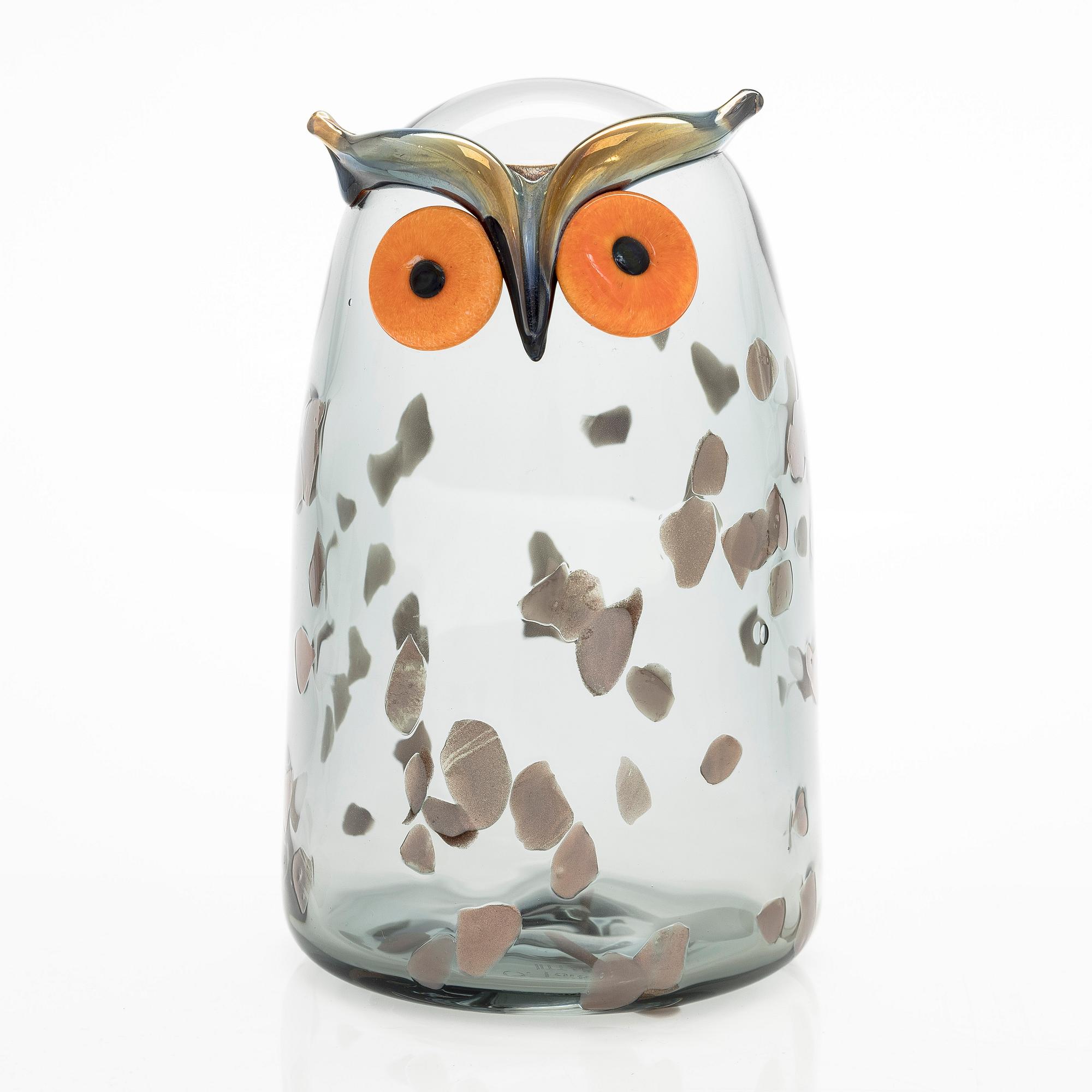 Oiva Toikka, glasfågel, "Long-eared owl", signerad O. Toikka Iittala.