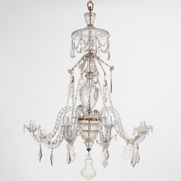 An Irish George III cut glass eight light chandelier, later part of the 18th century.