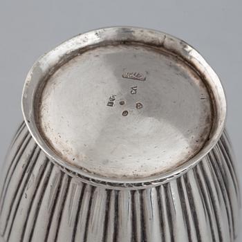 Two creamers, silver, one german and one Johan Petter Grönvall, Stockholm 1827.
