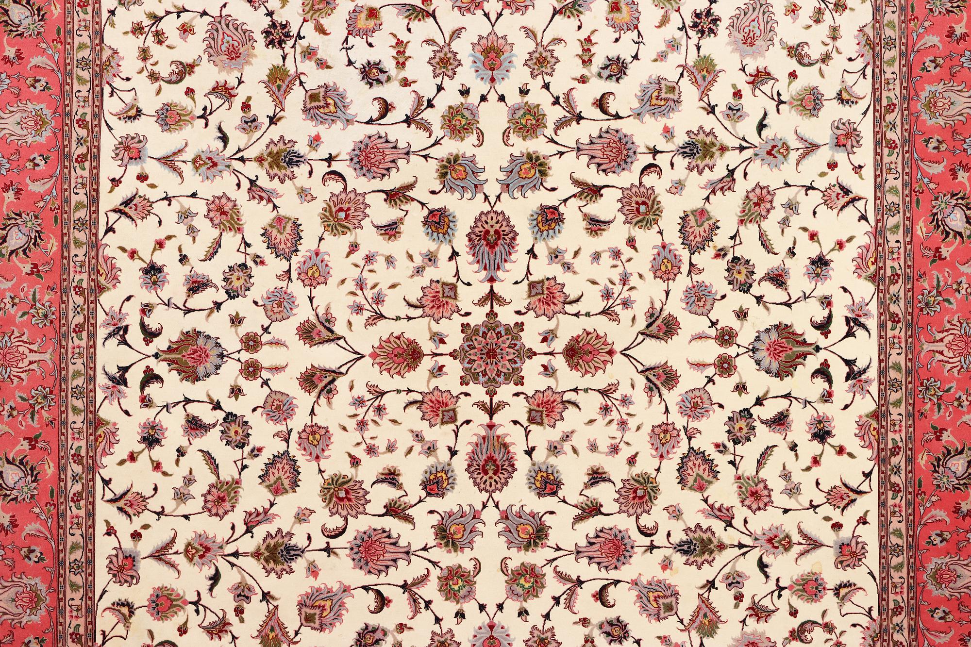 An old Tabriz carpet, part silk, 60 raj, c. 253 x 250 cm.