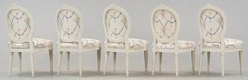 A set of five matched Gustavian chairs by J Malmsten, master 1780.