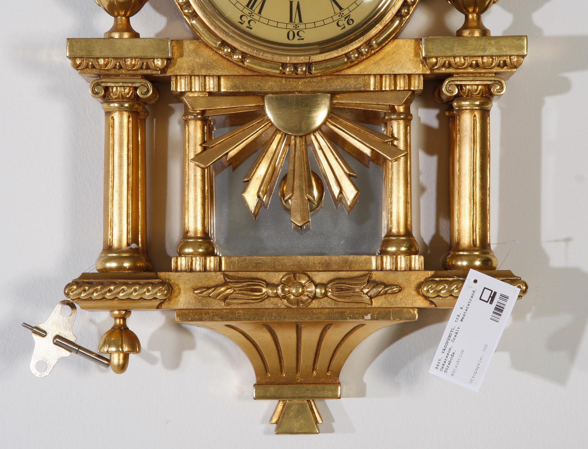 VÄGGPENDYL, trä, R. Oskarsson, Öreälv. Westerstrand, Töreboda.