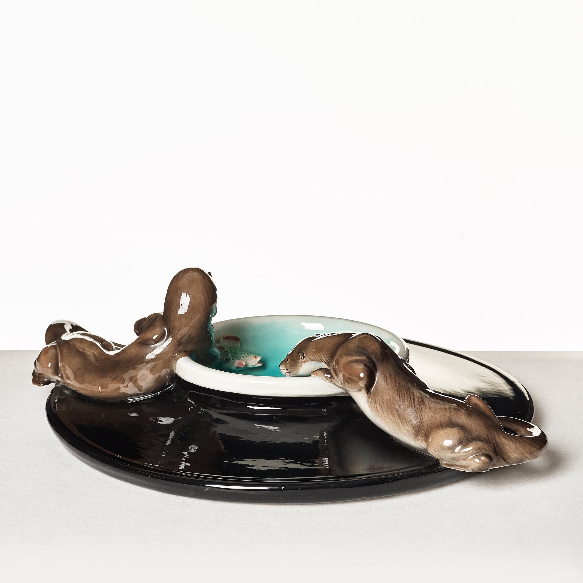 Felice Tosalli, a "Lontra su piatto" creamware dish, Lenci, Italy 1930's.