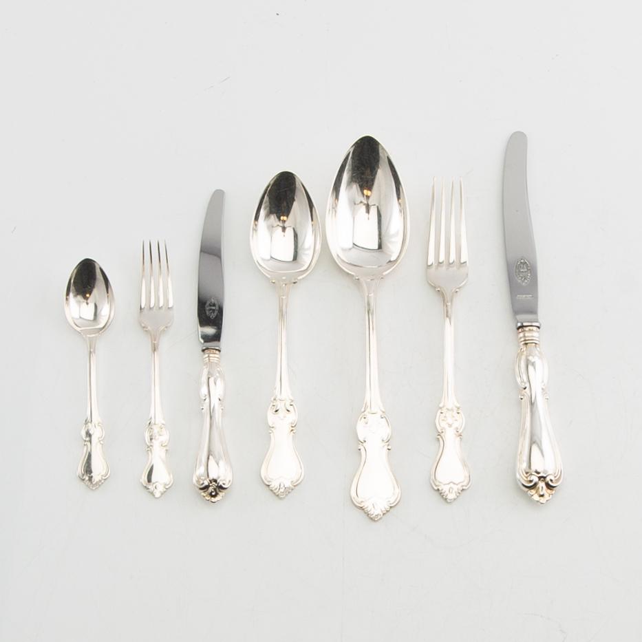 Cutlery, 86 dlr "Olga" silver CG Hallberg Stockholm 1950s.