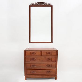 A chest of drawers and a mirror, 'Ming', Dux, late 20th Century.