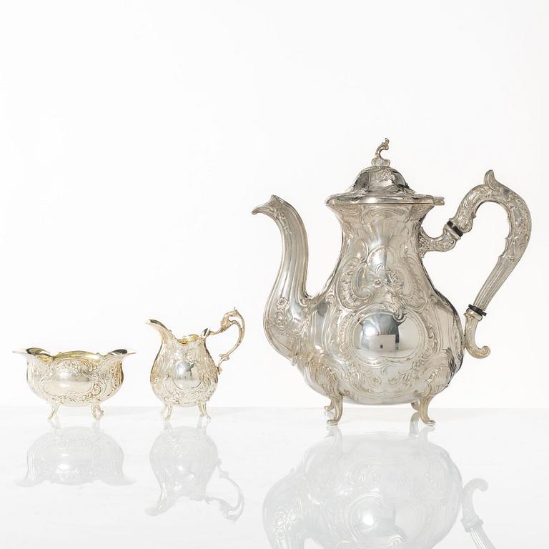 Kaffeservis, 4 delar, silver, GEWE, Malmö 1965-1970. Rokokostil.