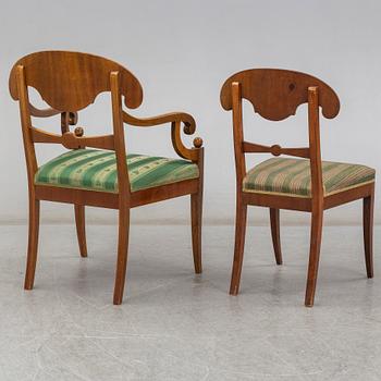 A set of six chairs (4+2) and a pair of armchairs, 19th century.