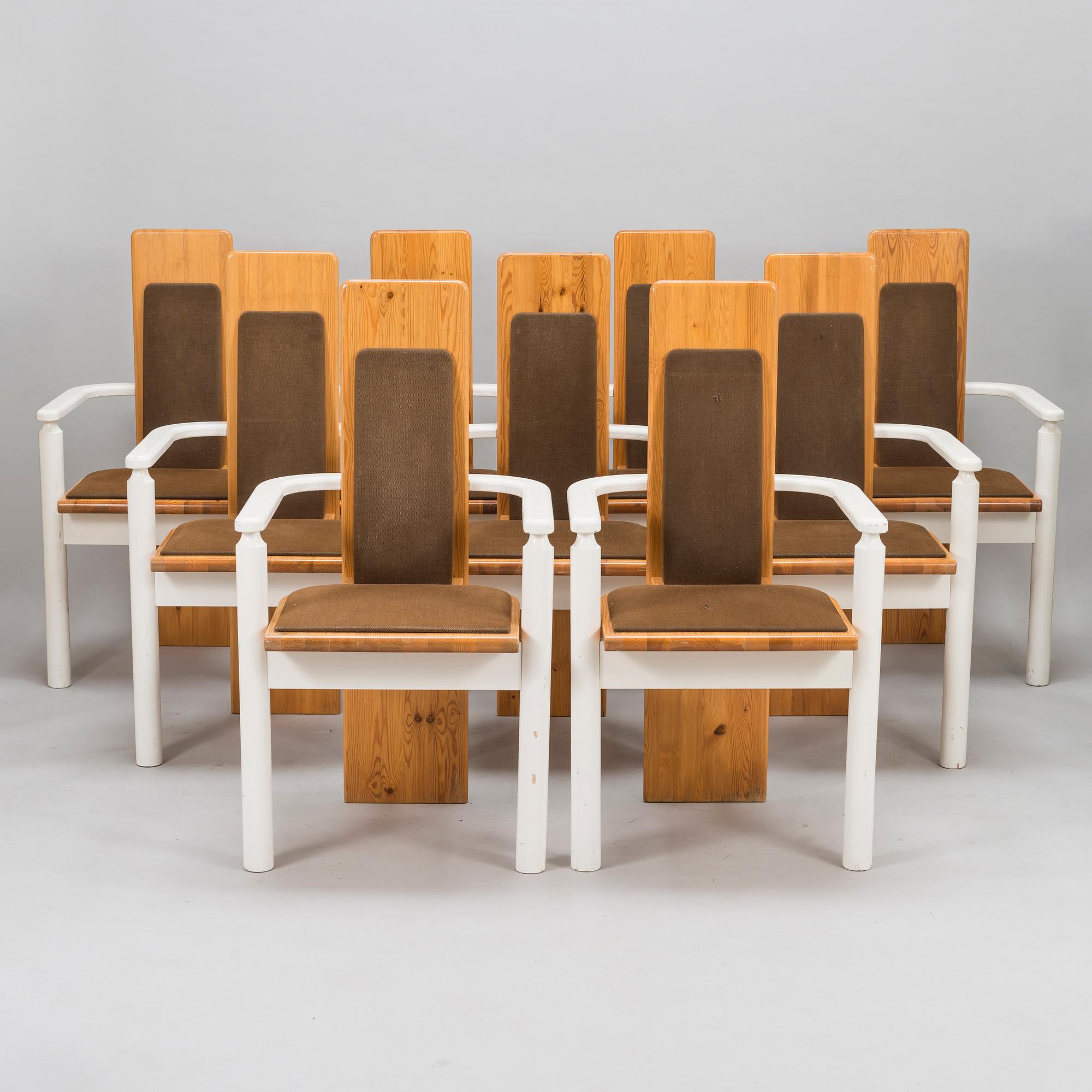 EERO AARNIO, PÖYTÄ JA TUOLEJA, 9 kpl, "Viking", Pan Puu, 1980-luvun alku.