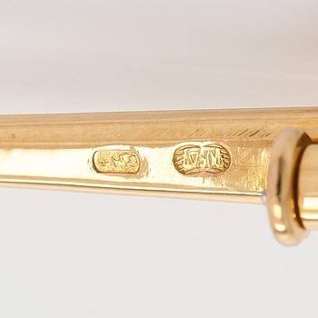 Rintaneula / riipus, vihreä turmaliini, briljanttihiotut timantit, 18K kultaa, Sveitsi.