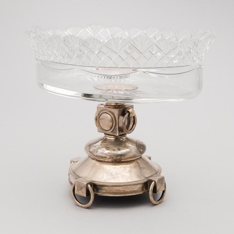 A RUSSIAN SILVER AND CUT GLASS BOWL ON FOOT, Gratchev St:Petersburg, 1896.