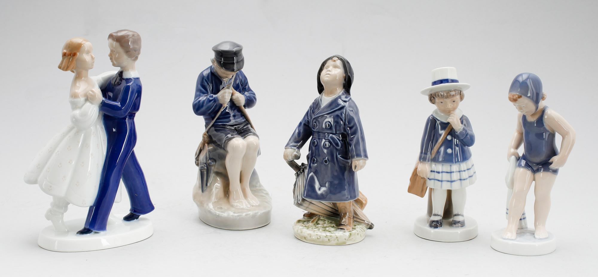 FIGURINER, 5 st, porslin, Royal Copenhagen samt Bing & Gröndahl.