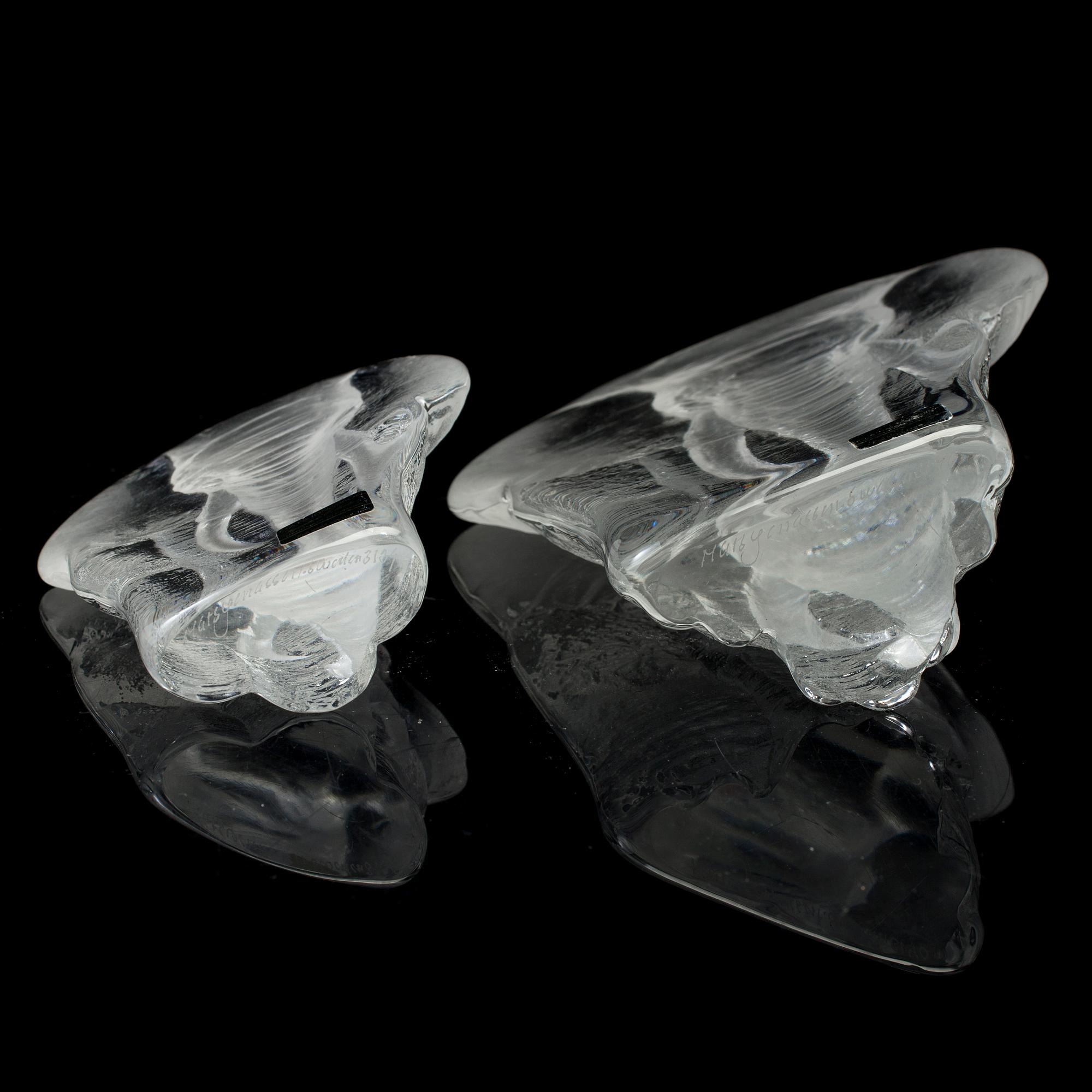 a pair of glass sculptures by Mats Jonasson, late 20th century.