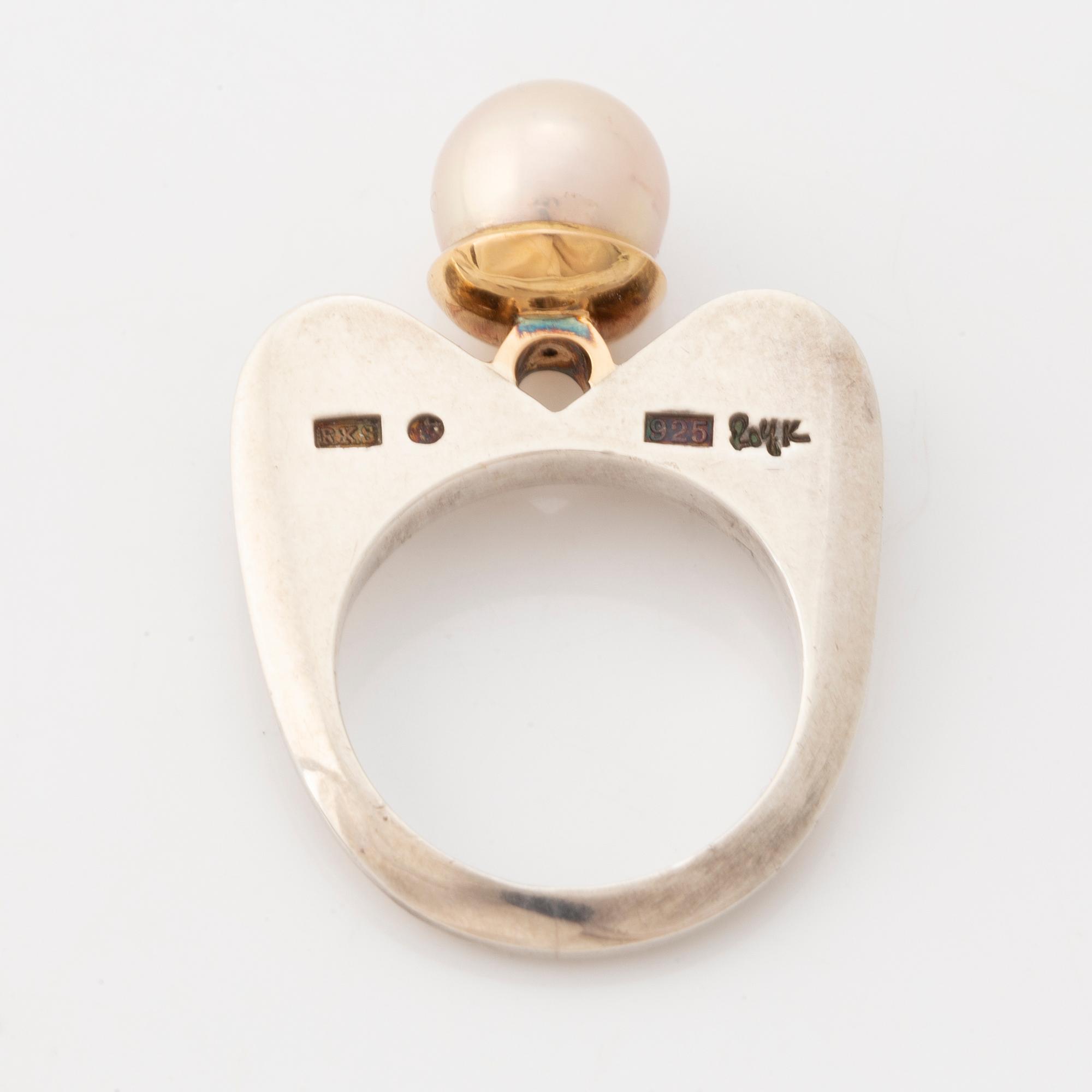 Rolf Karlsson, silver and cultured pearl ring.