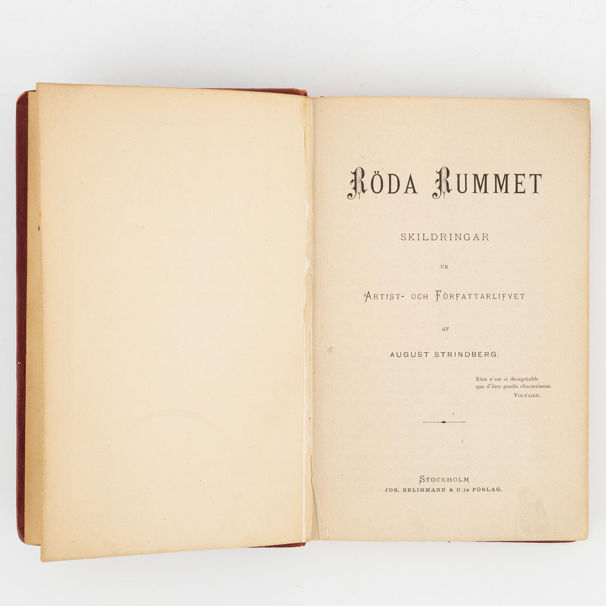 Bok, August Strindberg, "Röda rummet", originalupplagan, Stockholm 1879.
