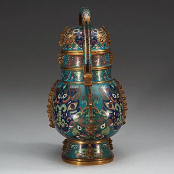 A archaistic shaped cloisonne jar with cover, Qing dynasty.