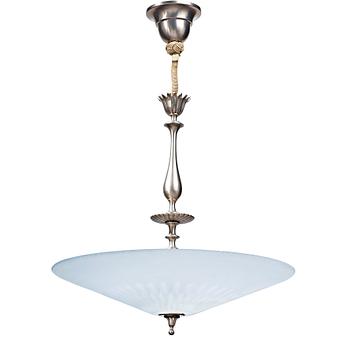 171. Edward Hald, and Erik Tidstrand, a Swedish Grace pewterl and cut glass ceiling lamp, Orrefors, Sweden 1920-30's.