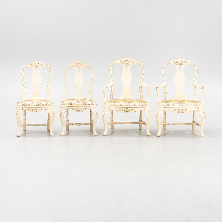 A set of four 20th century Rococo-style chairs.