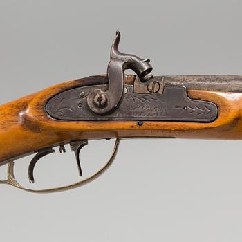 An early American 19th century percussion rifle ("Kentucky Longrifle")  from JAs GOLCHER WARRANTED,