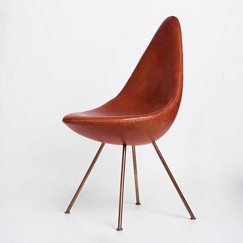 Arne Jacobsen, a cognac coloured leather "Drop chair", Fritz Hansen, Denmark 1964.