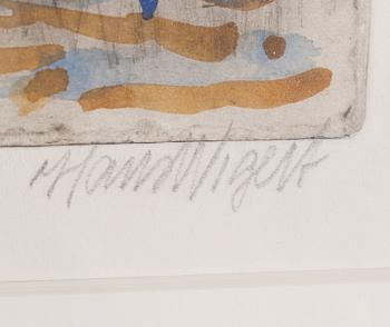 Hans Wigert, handkolorerad torrnålsetsning, signerad Hans Wigert.