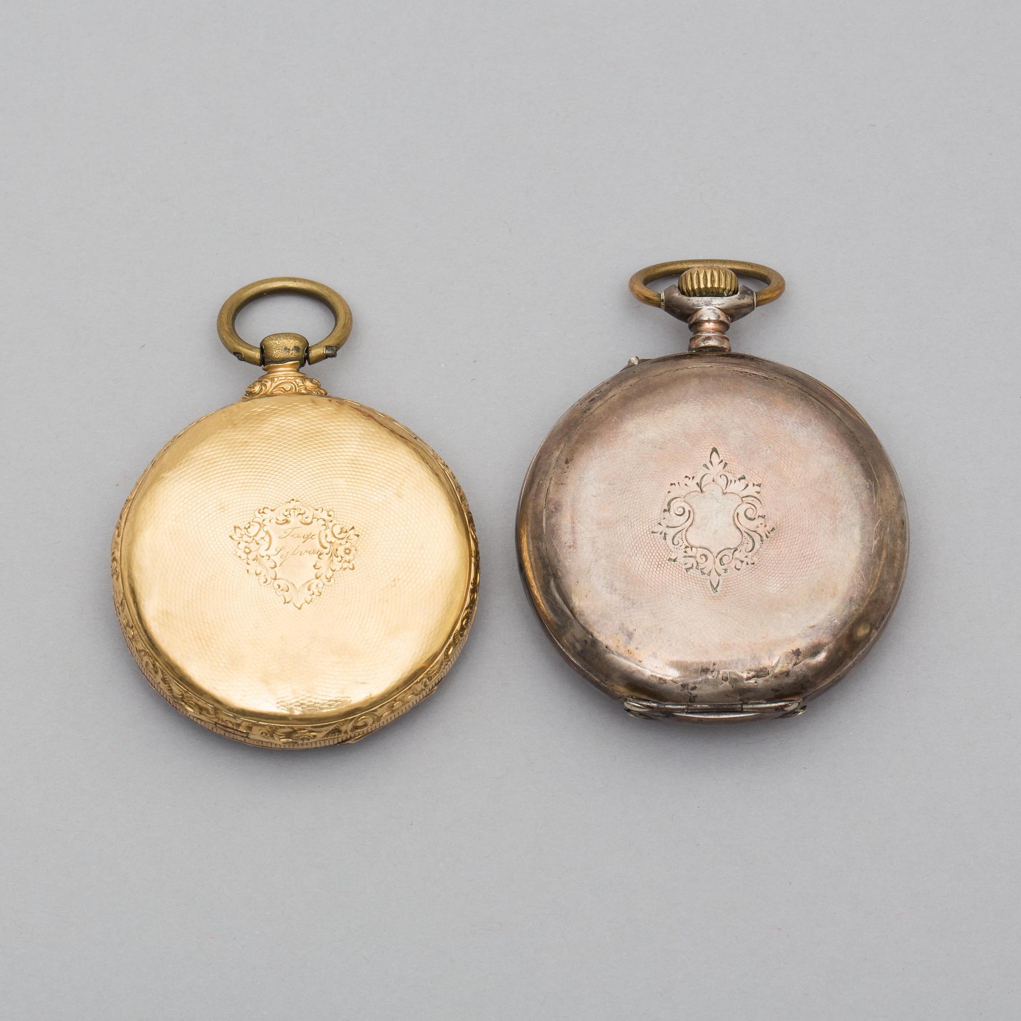 FICKUR, 2 st. Silver resp. 14k guld.