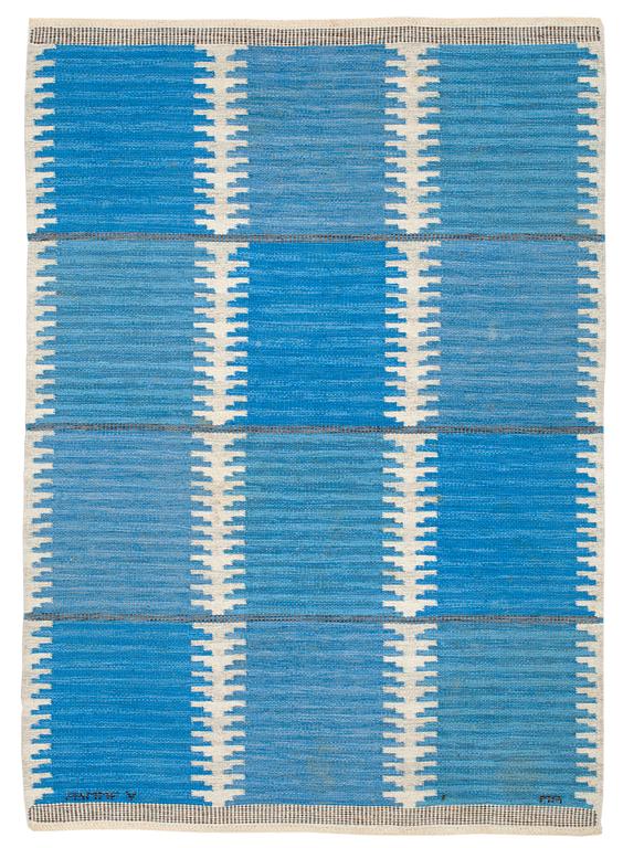 RUG. "Rosita, blå". Flat weave (rölakan). 191,5 x 136 cm. Signed AB MMF V MR.