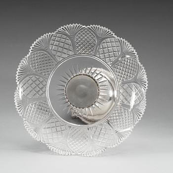 A Russian 20th century silver and glass bowl, unidentified makers mark, St. Petersburg 1908-1917.