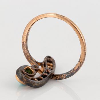 Fedor Lorie ring 14K guld och silver med en turkos och gammalslipade diamanter.