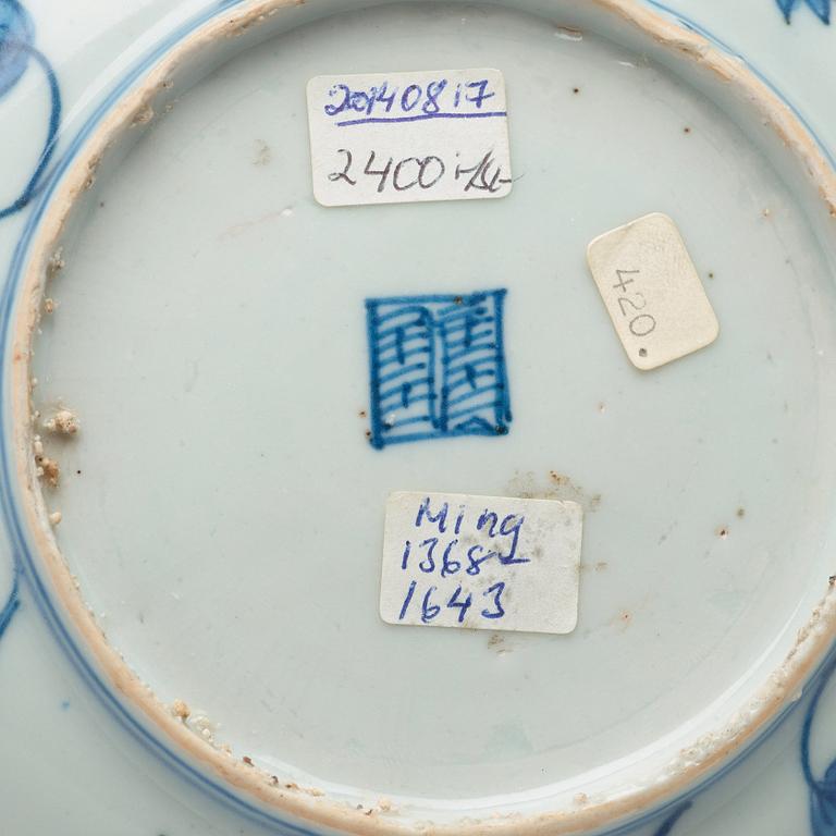 A set of 10 (9+1) blue and white dishes, Ming dynasty, Tianqi/Chongzhen.