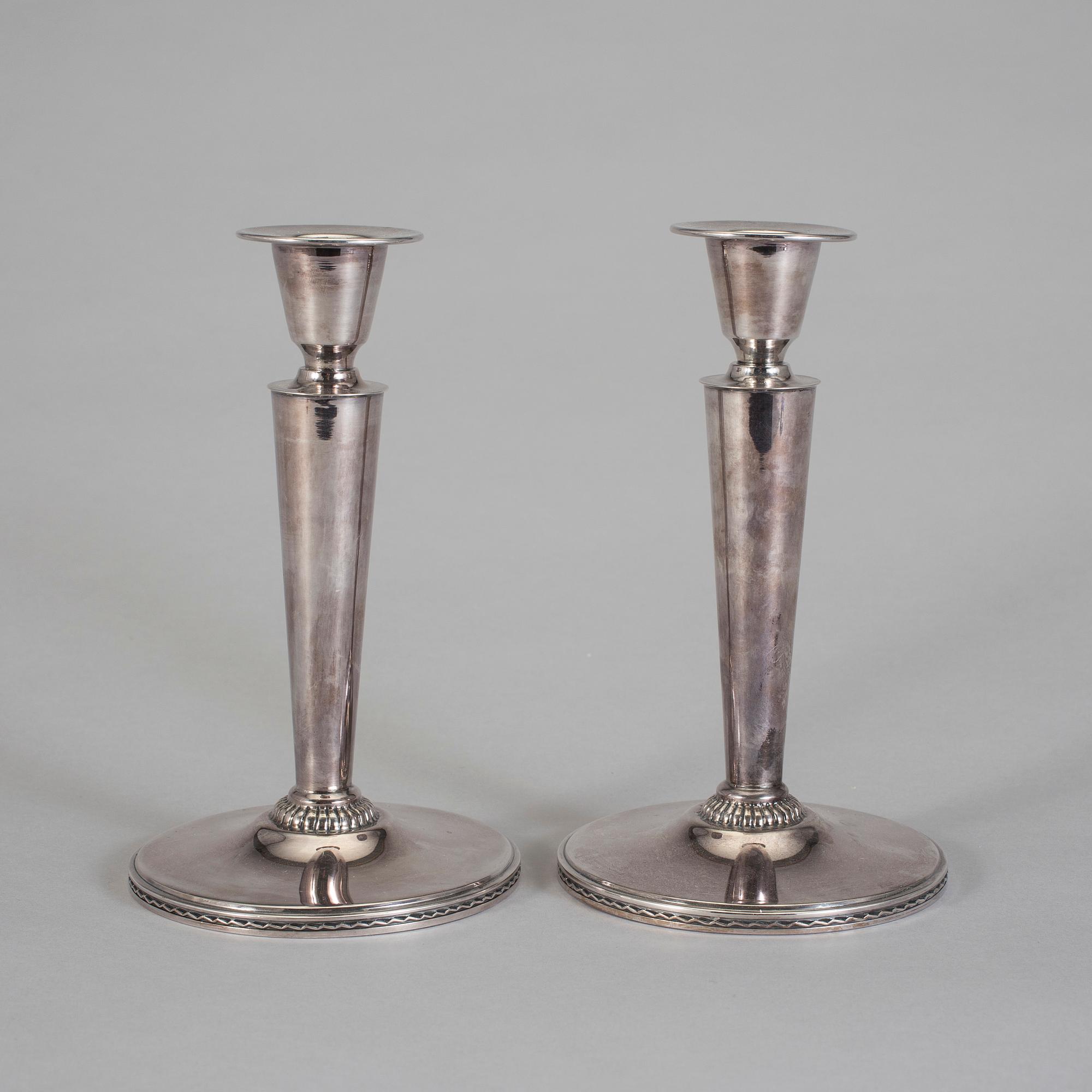 LJUSSTAKAR, ett par, silver, Eric Råström, Stockholm. Vikt ca 338 g.