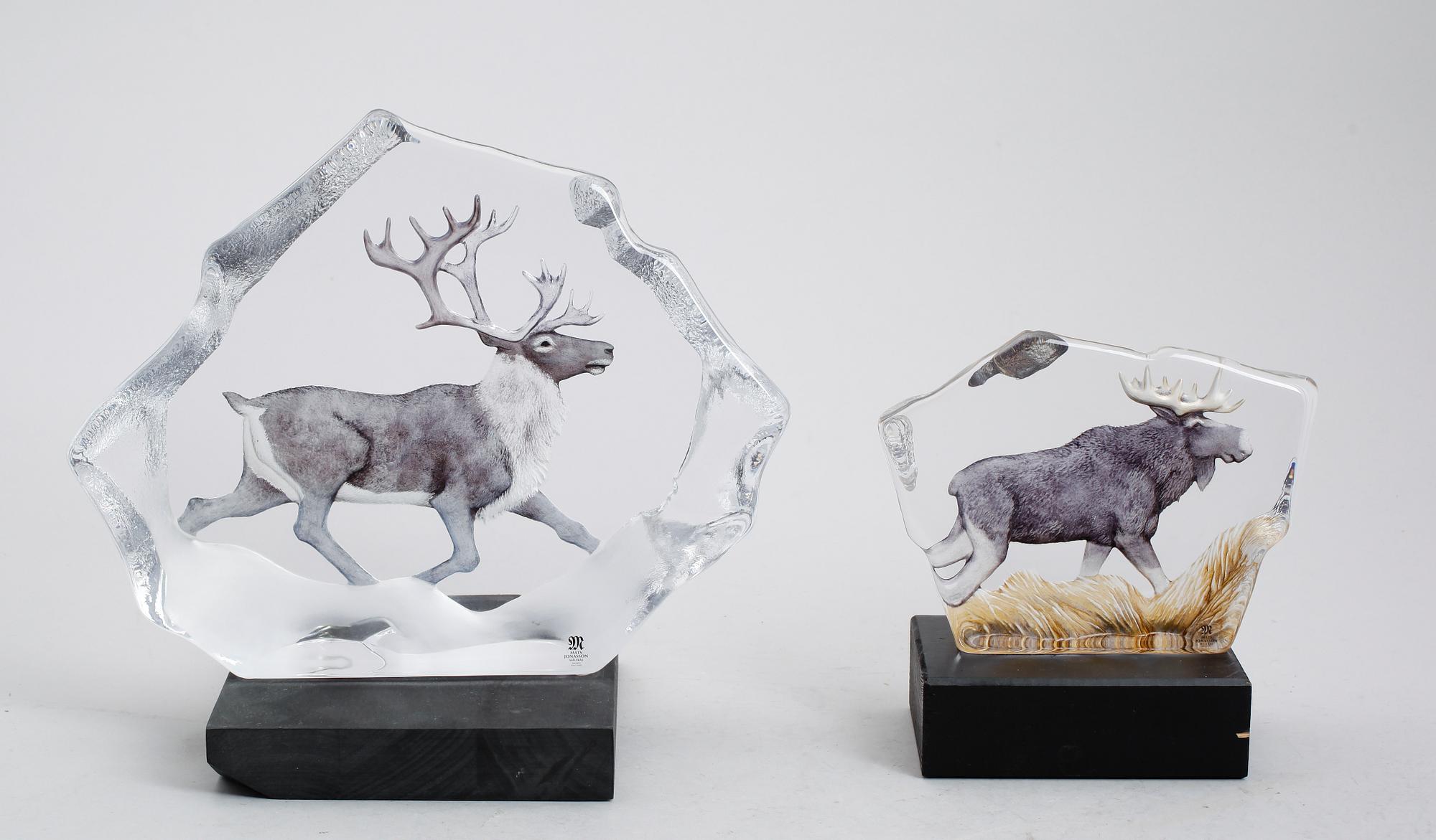 GLASBLOCK, 2 st, Mats Jonasson, Målerås, signerade.