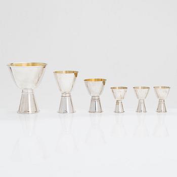 Tapio Wirkkala, pikareita, 6 kpl, hopeaa, TW 329, Kultakeskus, Hämeenlinna 1960-70-luku.