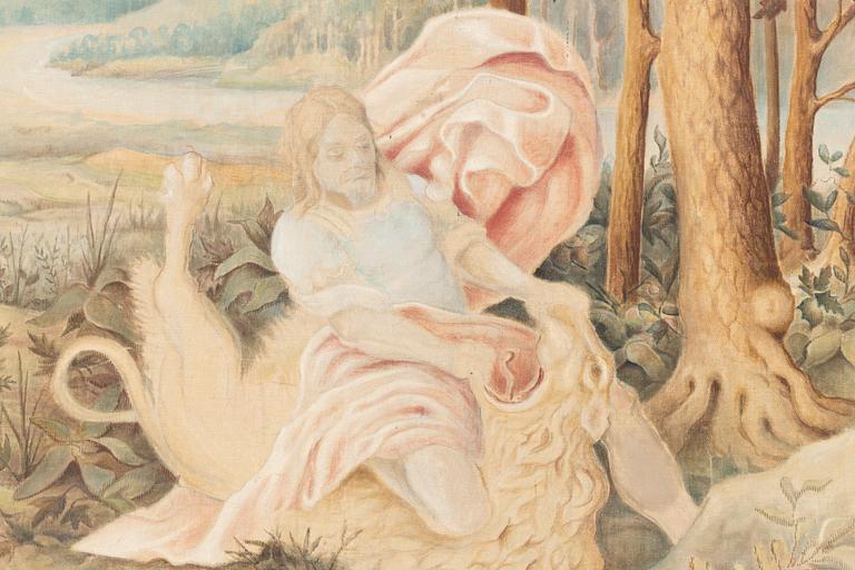 Wall mounted Painting, Samson and the Lion, approx. 251 x 220 cm.