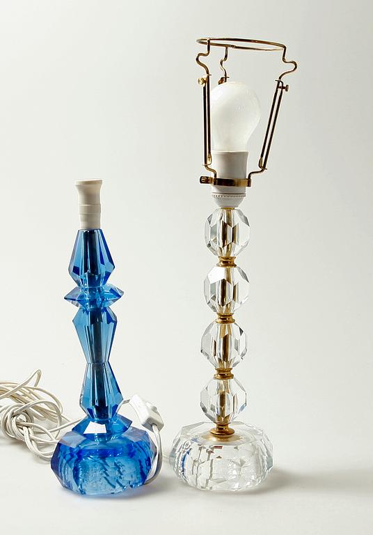 BORDSLAMPOR, 2 st, glas, 1900-tal.