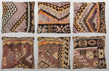 Cushion covers, 6 pcs, Kelim, older Anatolian fragments.