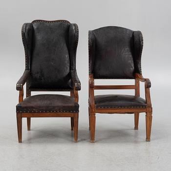 Two similar wing-back chairs, Northern Europe, late 18th century.