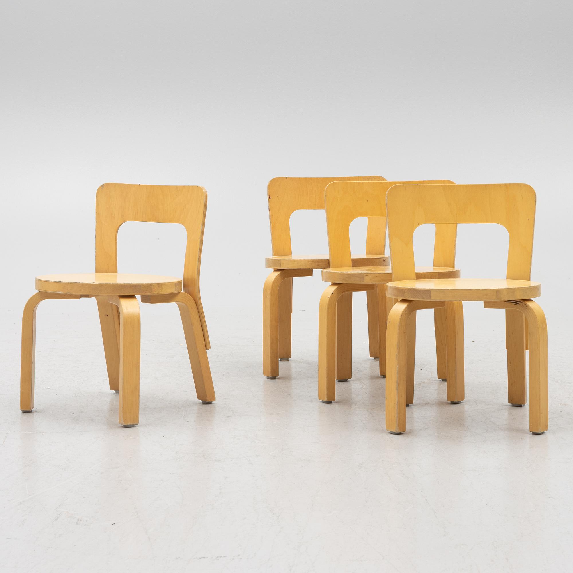 Alvar Aalto, children's chairs, 4 pcs, Artek, Finland.